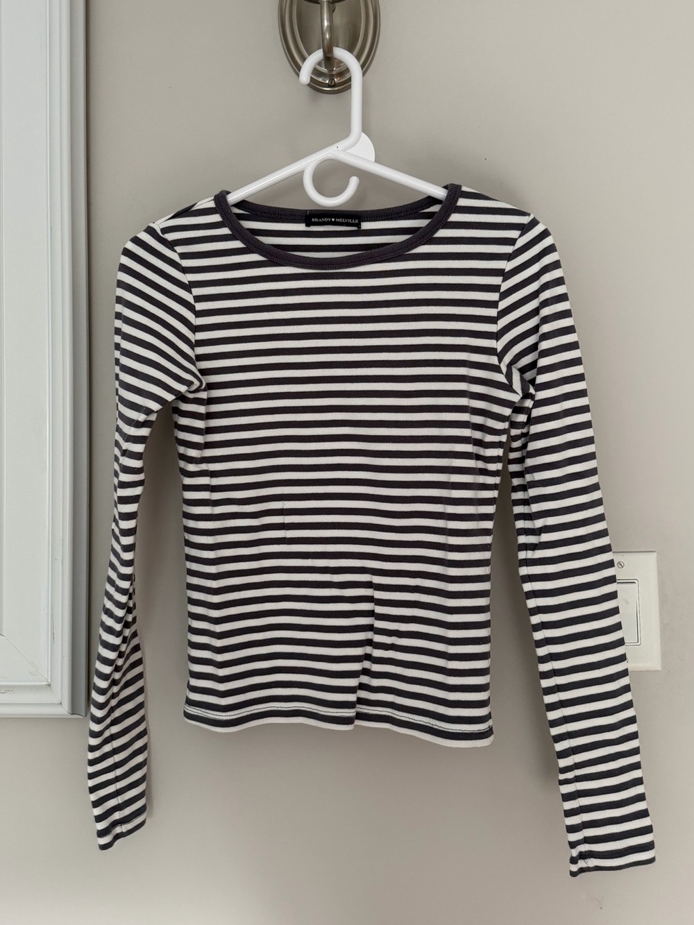 Brandy Melville Navy & White Striped Crewneck Tee